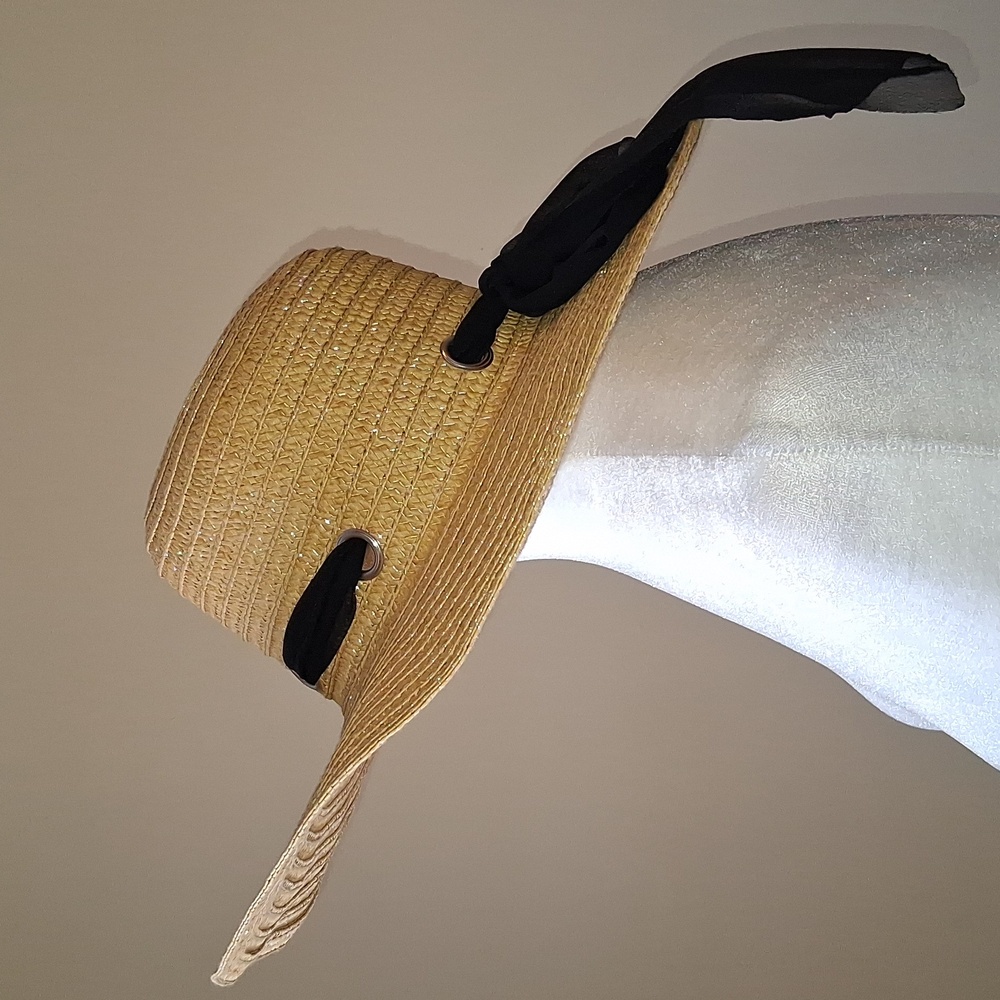 Elegant Tan Woven Sun Hat with Removable Black Ribbon
